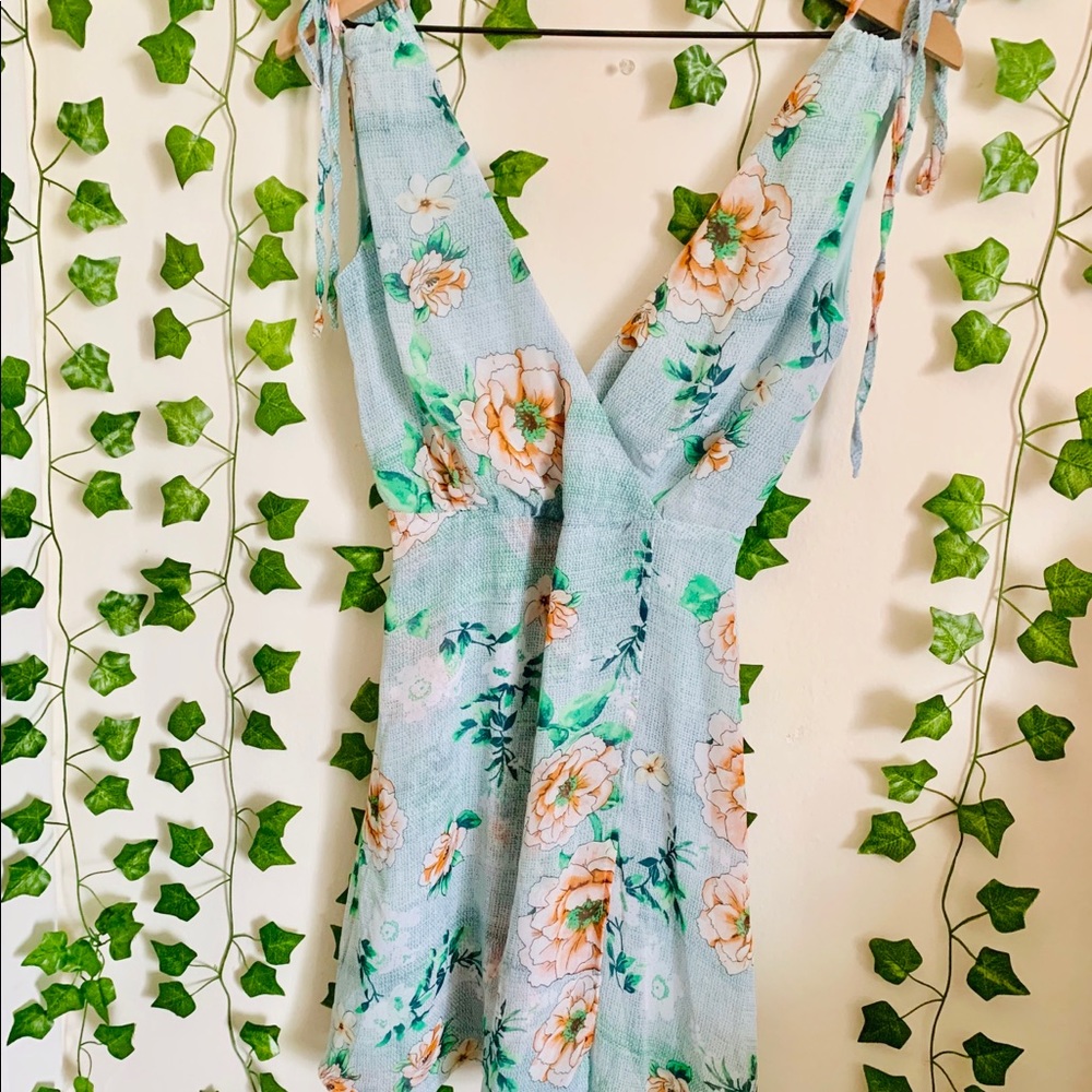 Lulus Mint Floral Wrap V-Neck Cami Mini Dress